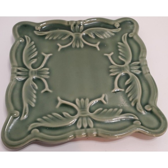 California Pantry Classic Ceramics Moss Green 6" Square Trivet Candle Plate - Picture 3 of 3